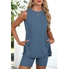 image:imageATHMILE 2 Piece Sets for Women 2026 Summer Matching Lounge Shorts Set Airport Travel Loungewear Outfits Beach VacationBlue