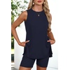 image:imageATHMILE 2 Piece Sets for Women 2026 Summer Matching Lounge Shorts Set Airport Travel Loungewear Outfits Beach VacationNavy