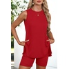 image:imageATHMILE 2 Piece Sets for Women 2026 Summer Matching Lounge Shorts Set Airport Travel Loungewear Outfits Beach VacationRed