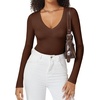 image:imageATHMILE Deep V Neck Long Sleeve Bodysuits for Women Sexy Going Out Tops Body SuitsCoffee