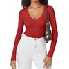 image:imageATHMILE Deep V Neck Long Sleeve Bodysuits for Women Sexy Going Out Tops Body SuitsRed