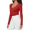 image:imageATHMILE Deep V Neck Long Sleeve Bodysuits for Women Sexy Going Out Tops Body SuitsRed