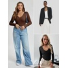 image:imageATHMILE Deep V Neck Long Sleeve Bodysuits for Women Sexy Going Out Tops Body SuitsWhite