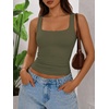 image:imageATHMILE Double Lined Tank Tops for Women Summer Square Neck Sleeveless Basic Spring Going Out TopArmy Green