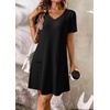 image:imageATHMILE Dresses for Women 2026 V Neck Short Sleeve Casual T Shirt Dress Sundresses Swimsuit Coverup with PocketsBlack