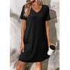 image:imageATHMILE Dresses for Women 2026 V Neck Short Sleeve Casual T Shirt Dress Sundresses Swimsuit Coverup with PocketsBlack
