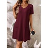 image:imageATHMILE Dresses for Women 2026 V Neck Short Sleeve Casual T Shirt Dress Sundresses Swimsuit Coverup with PocketsBurgundy