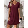 image:imageATHMILE Dresses for Women 2026 V Neck Short Sleeve Casual T Shirt Dress Sundresses Swimsuit Coverup with PocketsBurgundy