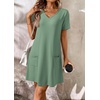image:imageATHMILE Dresses for Women 2026 V Neck Short Sleeve Casual T Shirt Dress Sundresses Swimsuit Coverup with PocketsGreen