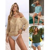 image:imageATHMILE Off The Shoulder Tops for Women Summer Crochet Hollow Out 34 Sleeve Pullover Sweater Beach Cover up Vacation ClothesRose Red
