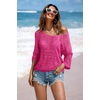 image:imageATHMILE Off The Shoulder Tops for Women Summer Crochet Hollow Out 34 Sleeve Pullover Sweater Beach Cover up Vacation ClothesRose Red