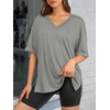 image:imageATHMILE Oversized Tshirts for Women Summer 2026 V Neck Casual Workout Plus Size Tops Spring Fashion Cute Basic Trendy OutfitsGrey
