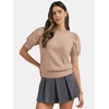image:imageATHMILE Short Sleeve Sweater for Women 2026 Spring Summer Blouses Crewneck Knit Puff Sleeve Dressy Casual Trendy ShirtsAbeige