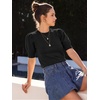 image:imageATHMILE Short Sleeve Sweater for Women 2026 Spring Summer Blouses Crewneck Knit Puff Sleeve Dressy Casual Trendy ShirtsAblack