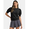 image:imageATHMILE Short Sleeve Sweater for Women 2026 Spring Summer Blouses Crewneck Knit Puff Sleeve Dressy Casual Trendy ShirtsAblack