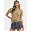 image:imageATHMILE Short Sleeve Sweater for Women 2026 Spring Summer Blouses Crewneck Knit Puff Sleeve Dressy Casual Trendy ShirtsAkhaki