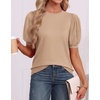 image:imageATHMILE Short Sleeve Sweater for Women 2026 Spring Summer Blouses Crewneck Knit Puff Sleeve Dressy Casual Trendy ShirtsSbeige