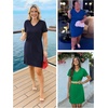 image:imageATHMILE Summer Casual Dresses for Women VNeck Beach Vacation Clothes Short Sleeve Split Hem Sundress with PocketsBeige