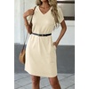 image:imageATHMILE Summer Casual Dresses for Women VNeck Beach Vacation Clothes Short Sleeve Split Hem Sundress with PocketsBeige