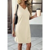 image:imageATHMILE Summer Casual Dresses for Women VNeck Beach Vacation Clothes Short Sleeve Split Hem Sundress with PocketsBeige