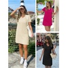image:imageATHMILE Summer Casual Dresses for Women VNeck Beach Vacation Clothes Short Sleeve Split Hem Sundress with PocketsBeige