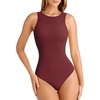 image:imageATHMILE Tank Top Body Suits Women Sexy Crew Neck Racerback Halter Ribbed Sleeveless Bodysuit for WomenBurgundy