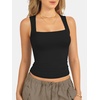 image:imageATHMILE Tank Tops for Women Square Neck Sleeveless DoubleLayer Tank Tops Basic Tight T ShirtsBlack