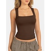 image:imageATHMILE Tank Tops for Women Square Neck Sleeveless DoubleLayer Tank Tops Basic Tight T ShirtsChestnut