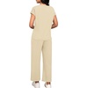 image:imageATHMILE Two Piece Sets for Women Spring Summer Travel Airport Vacation Outfits Lounge V Neck Tops Drawstring Wide Leg PantsBeige