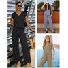 image:imageATHMILE Two Piece Sets for Women Spring Summer Travel Airport Vacation Outfits Lounge V Neck Tops Drawstring Wide Leg PantsBeige