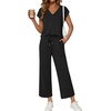 image:imageATHMILE Two Piece Sets for Women Spring Summer Travel Airport Vacation Outfits Lounge V Neck Tops Drawstring Wide Leg PantsBlack