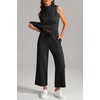 image:imageATHMILE Two Piece Sets for Women Spring Summer Travel Airport Vacation Outfits Lounge V Neck Tops Drawstring Wide Leg PantsBlack1