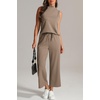 image:imageATHMILE Two Piece Sets for Women Spring Summer Travel Airport Vacation Outfits Lounge V Neck Tops Drawstring Wide Leg PantsCoffee1