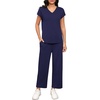 image:imageATHMILE Two Piece Sets for Women Spring Summer Travel Airport Vacation Outfits Lounge V Neck Tops Drawstring Wide Leg PantsNavy Blue