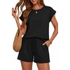 image:imageATHMILE Two Piece Womens Summer Lounge Short Sets Cap Sleeve  Drawstring ShortsBeach Sweatsuit with PocketAthleisure Matching SetsAthletic OutfitsBlack