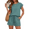image:imageATHMILE Two Piece Womens Summer Lounge Short Sets Cap Sleeve  Drawstring ShortsBeach Sweatsuit with PocketAthleisure Matching SetsAthletic OutfitsBlue Green