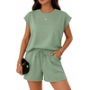 image:imageATHMILE Two Piece Womens Summer Lounge Short Sets Cap Sleeve  Drawstring ShortsBeach Sweatsuit with PocketAthleisure Matching SetsAthletic OutfitsGray Green
