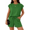 image:imageATHMILE Two Piece Womens Summer Lounge Short Sets Cap Sleeve  Drawstring ShortsBeach Sweatsuit with PocketAthleisure Matching SetsAthletic OutfitsGreen
