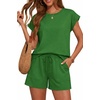 image:imageATHMILE Two Piece Womens Summer Lounge Short Sets Cap Sleeve  Drawstring ShortsBeach Sweatsuit with PocketAthleisure Matching SetsAthletic OutfitsGreen