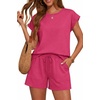 image:imageATHMILE Two Piece Womens Summer Lounge Short Sets Cap Sleeve  Drawstring ShortsBeach Sweatsuit with PocketAthleisure Matching SetsAthletic OutfitsHot Pink