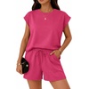 image:imageATHMILE Two Piece Womens Summer Lounge Short Sets Cap Sleeve  Drawstring ShortsBeach Sweatsuit with PocketAthleisure Matching SetsAthletic OutfitsHot Pink