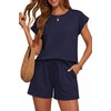 image:imageATHMILE Two Piece Womens Summer Lounge Short Sets Cap Sleeve  Drawstring ShortsBeach Sweatsuit with PocketAthleisure Matching SetsAthletic OutfitsNavy Blue