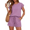 image:imageATHMILE Two Piece Womens Summer Lounge Short Sets Cap Sleeve  Drawstring ShortsBeach Sweatsuit with PocketAthleisure Matching SetsAthletic OutfitsPurple