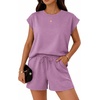 image:imageATHMILE Two Piece Womens Summer Lounge Short Sets Cap Sleeve  Drawstring ShortsBeach Sweatsuit with PocketAthleisure Matching SetsAthletic OutfitsPurple