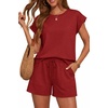image:imageATHMILE Two Piece Womens Summer Lounge Short Sets Cap Sleeve  Drawstring ShortsBeach Sweatsuit with PocketAthleisure Matching SetsAthletic OutfitsRed