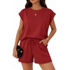 image:imageATHMILE Two Piece Womens Summer Lounge Short Sets Cap Sleeve  Drawstring ShortsBeach Sweatsuit with PocketAthleisure Matching SetsAthletic OutfitsRed