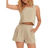 image:imageATHMILE Womens 2 Piece Outfits Lounge Matching Sets Two Piece Linen Shorts Crop Tops 2023 Trendy Clothes Summer Vacation SetKhaki