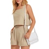 image:imageATHMILE Womens 2 Piece Outfits Lounge Matching Sets Two Piece Linen Shorts Crop Tops 2023 Trendy Clothes Summer Vacation SetKhaki