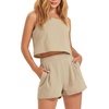 image:imageATHMILE Womens 2 Piece Outfits Lounge Matching Sets Two Piece Linen Shorts Crop Tops 2023 Trendy Clothes Summer Vacation SetKhaki