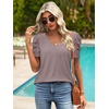 image:imageATHMILE Womens Blouse Dressy Casual V Neck Puff Short Sleeve Tshirts Boho Fashion Summer Spring Tunic Top ClothesGrey Purple